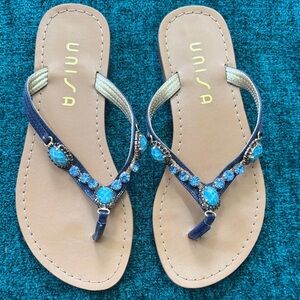 Unisa Women's Sandals with Blue Accents and Tan Sole